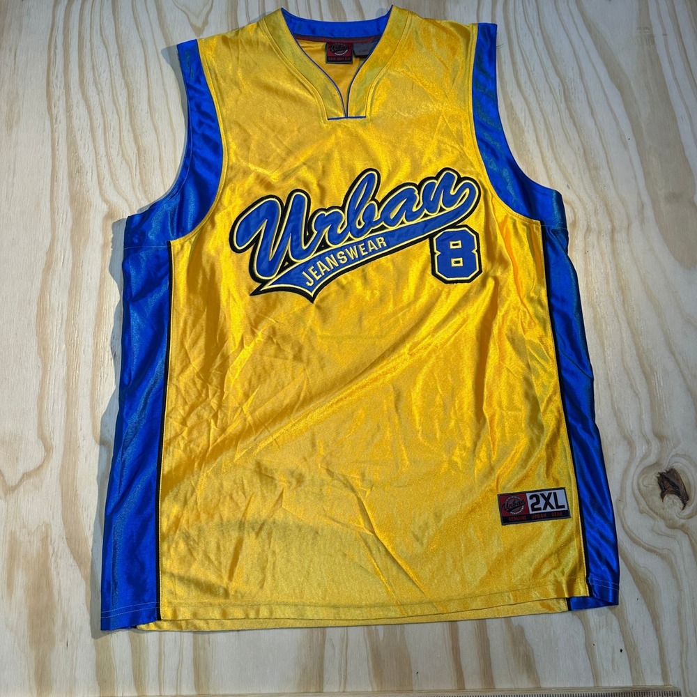 Urban Jeanswear Mens 2XL Yellow Blue Embroidered Number 8 Basketball Jersey